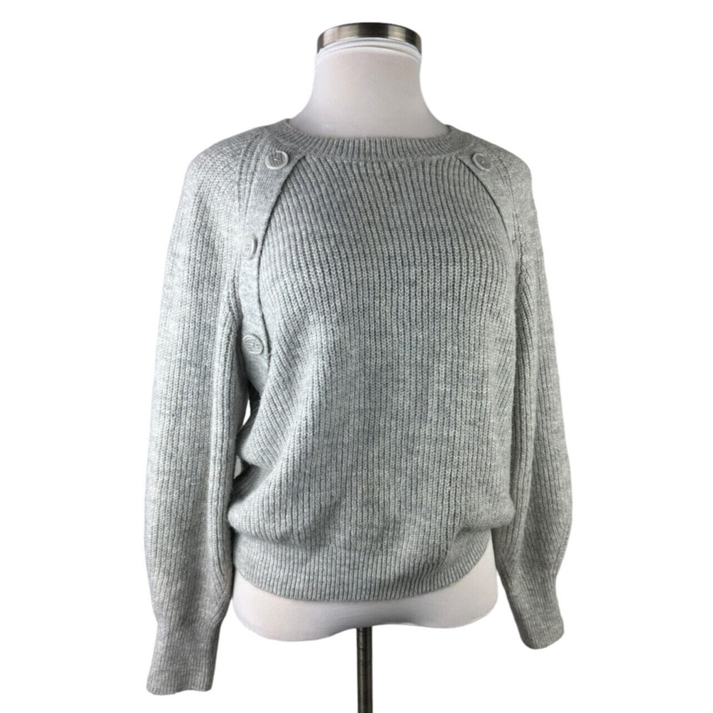 Joie Aine Ribbed Balloon Sleeve Pullover Sweater Button Shoulder Accent Large - Picture 3 of 16